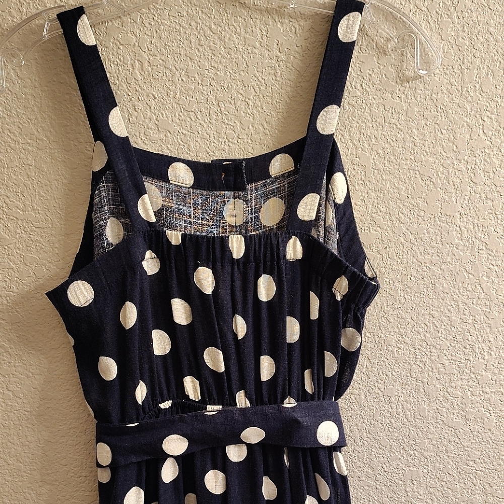 Monteau Sleeveless Polka Dot Linen Midi Dress Black White Sz L Dress B11  X - Picture 9 of 12